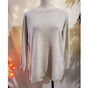 Kinross Cashmere Cream Pointelle Knit Pullover Sweater Womens Size XS Neutral